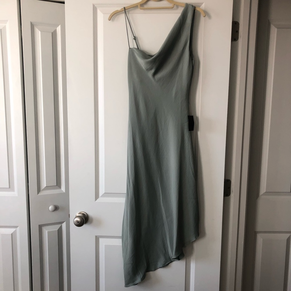 Lulus sage green asymmetrical midi dress